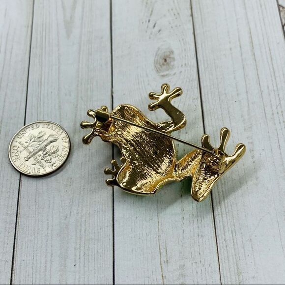 Enameled and Crystal Frog Brooch - Picture 3 of 3